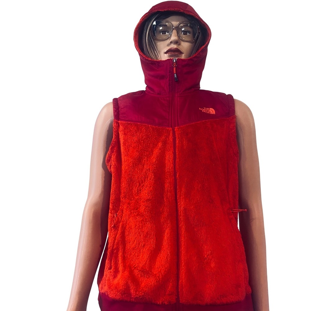 The North Face‎ Womens XL Hooded Fleece Vest Orange Pink Colorblock Full Zip